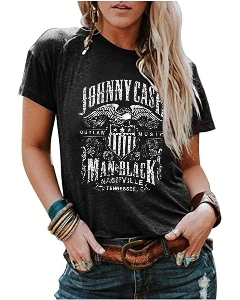 Western Rodeo T-Shirt Women Vintage Cattle Skull Cowboy Shirt Tops Country Music Short Sleeve Casual Tee Tops Dark Grey15 $11...