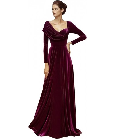 Velvet Bridesmaid Dresses for Women A Line Long Sleeve Pleated Formal Evening Gown Plum $30.55 Dresses