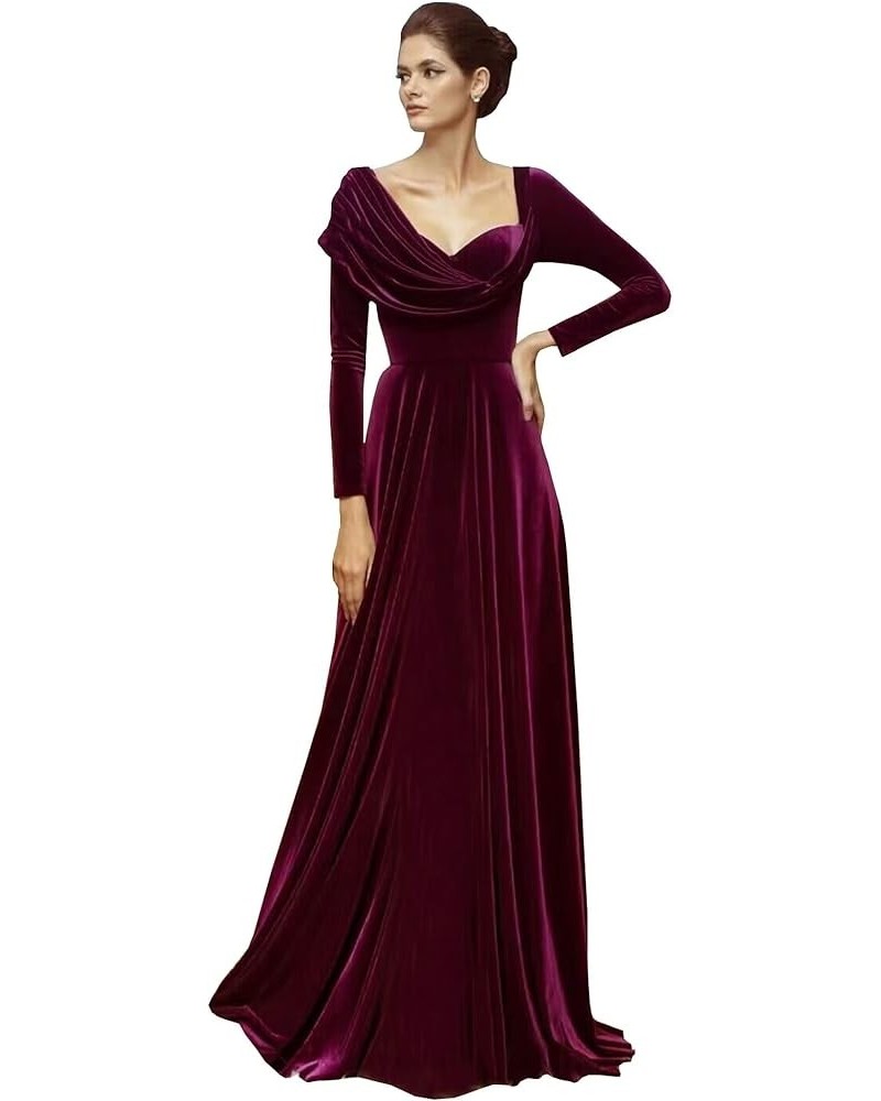 Velvet Bridesmaid Dresses for Women A Line Long Sleeve Pleated Formal Evening Gown Plum $30.55 Dresses