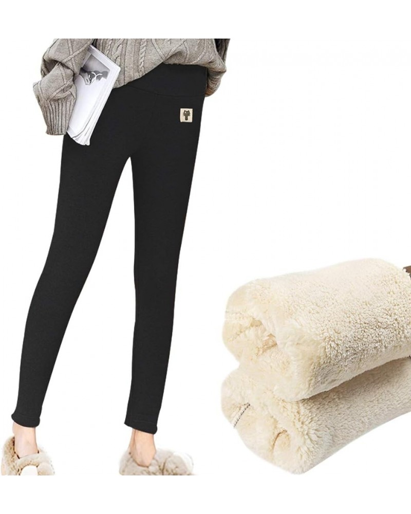 Women's Sherpa Fleece Lined Leggings Winter High Waist Tummy Control Thermal Pants Cashmere Leggings Black $19.60 Leggings