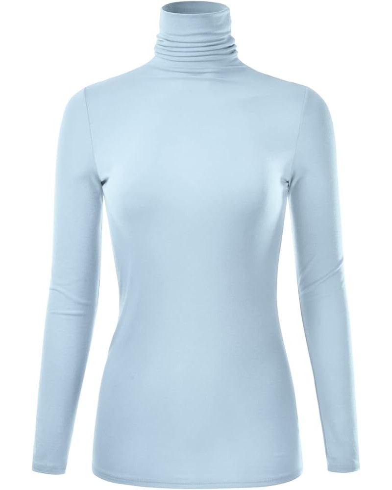 Women's Long Sleeve Turtleneck Light Weight Pullover Slim Fit T-Shirts Top Sweater (S-3XL) Ett003_iceblue $12.53 Sweaters