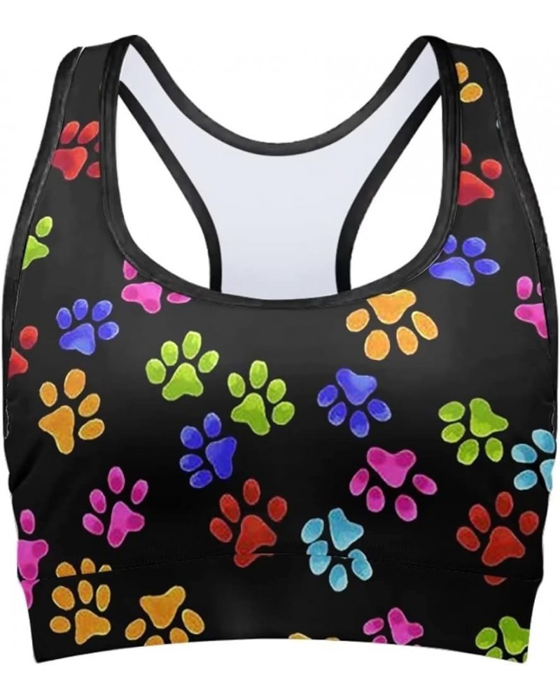 Bra Crop Tops for Women Work Out Clothes Gym for Women Colorful Dog Paw Prints $12.97 Bras