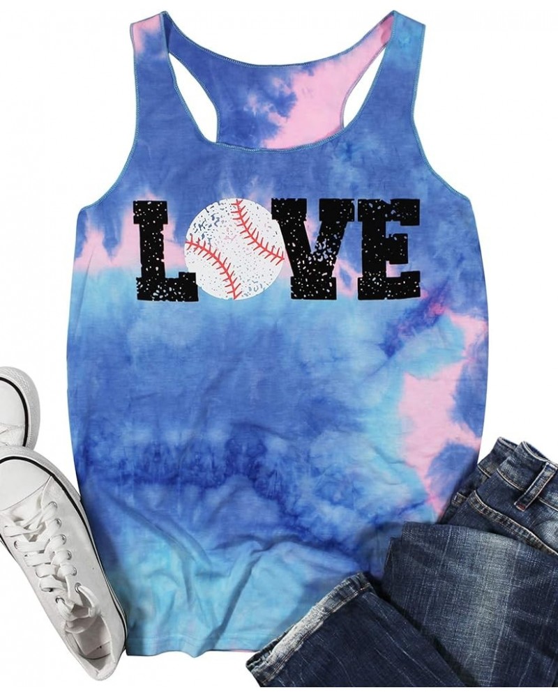 Love Baseball Mom Racerback Tank Tops Women Casual Summer Graphic Cute Sleeveless Shirts Tees Tie Dye $12.97 Tanks