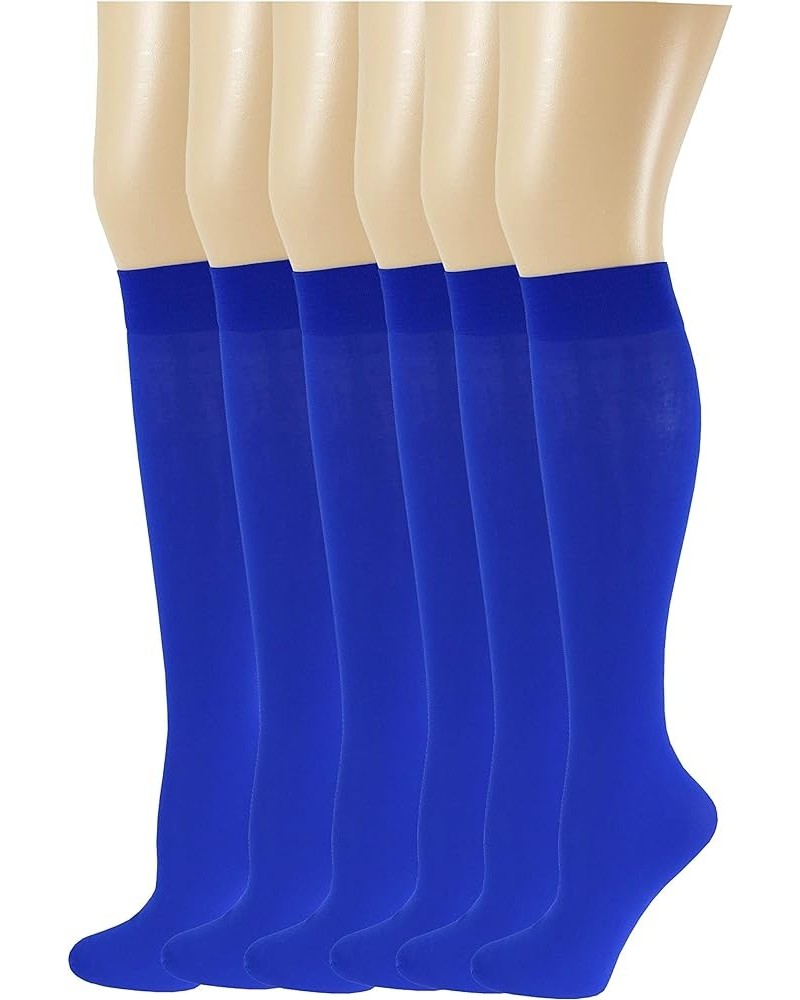 6 Pairs Women Opaque Stretchy Spandex Knee High Trouser Socks Royal Blue $8.84 Socks