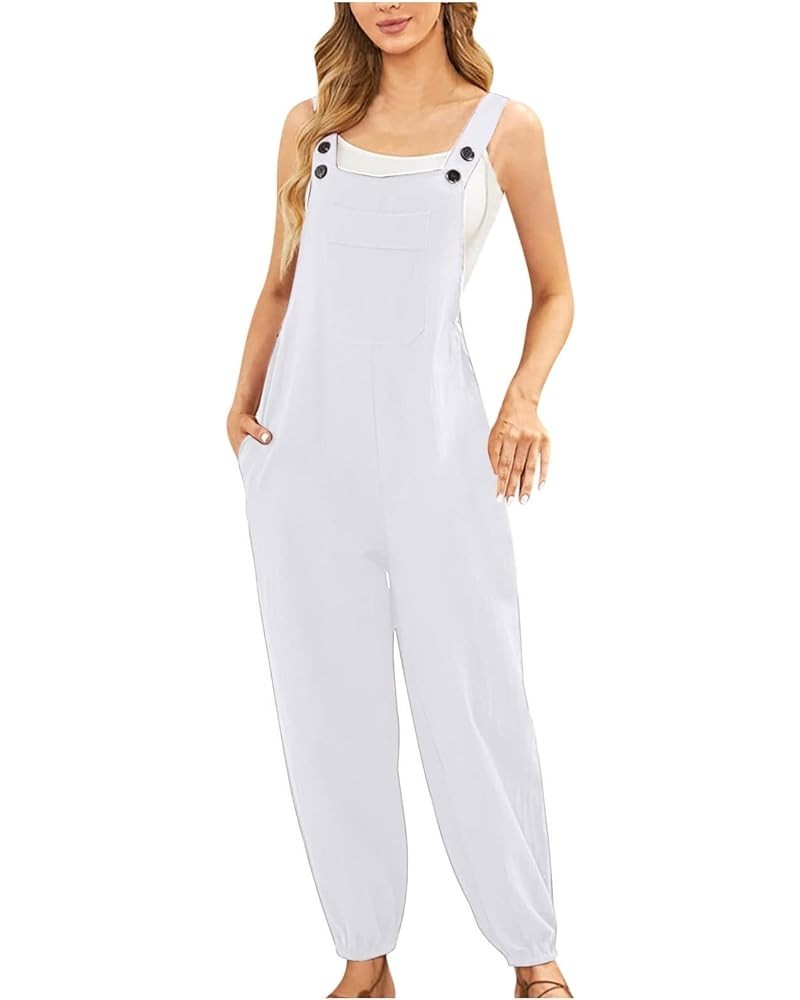 Jumpsuits for Women Adjustable Solid Jumpsuit One Piece Overalls Casual Wide Leg Romper Stretchy Long Pants Jumpsuit A09-whit...