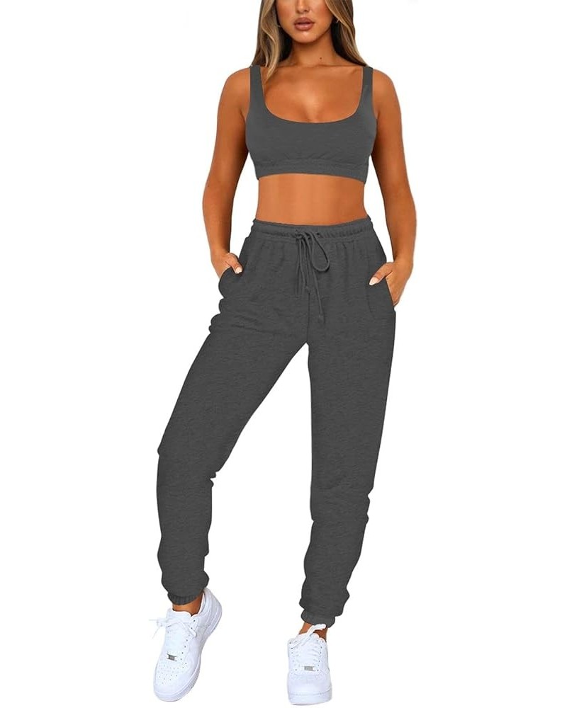 Women Sweatsuits Bra and Sweatpants Set 2 Pieces Jogger Tracksuit 01-dark Grey $22.41 Activewear