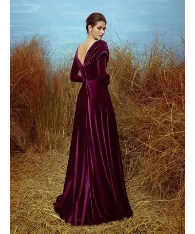 Velvet Bridesmaid Dresses for Women A Line Long Sleeve Pleated Formal Evening Gown Plum $30.55 Dresses