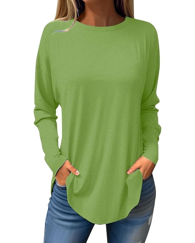 Fall Womens Shirts Women's Plus Size Top Henley Long Sleeve Button Front Round Neck Tee Basic Ladies Loose Fit Shirt 02-army ...