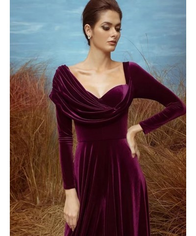 Velvet Bridesmaid Dresses for Women A Line Long Sleeve Pleated Formal Evening Gown Plum $30.55 Dresses