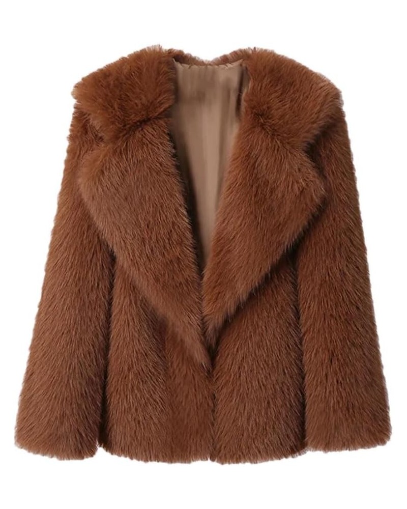 Women Faux Fur Coat Jacket Winter Loose Oversized Long Overcoat Brown Fur Coat $76.52 Coats