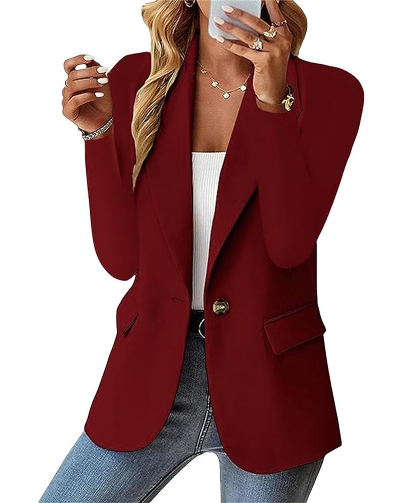 Blazers for Women Casual Lapel Business Blazer Jacket Long Sleeve Work Office Suit Jacket Open Front Solid Cardigan A-wine Re...