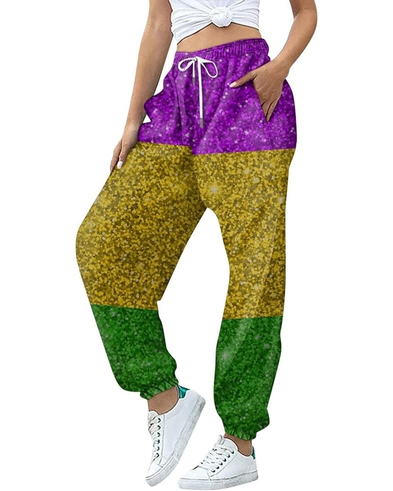 Mardi Gras Pants for Women 2024 Fashion Lounge Feastival Printed Pants Drawstring Jogger Sweat Pant with Pocket A-green $9.24...