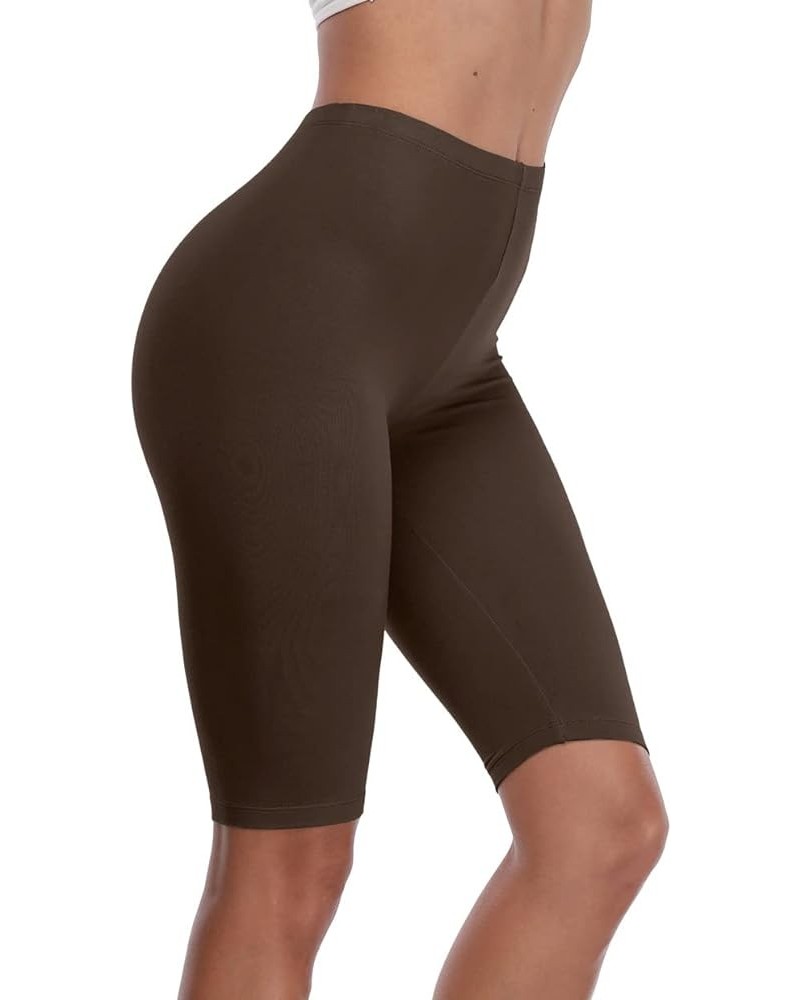 Women's Short Leggings Stretchy Slip Shorts Mid Thigh Lightweight Pants Brown $7.79 Leggings